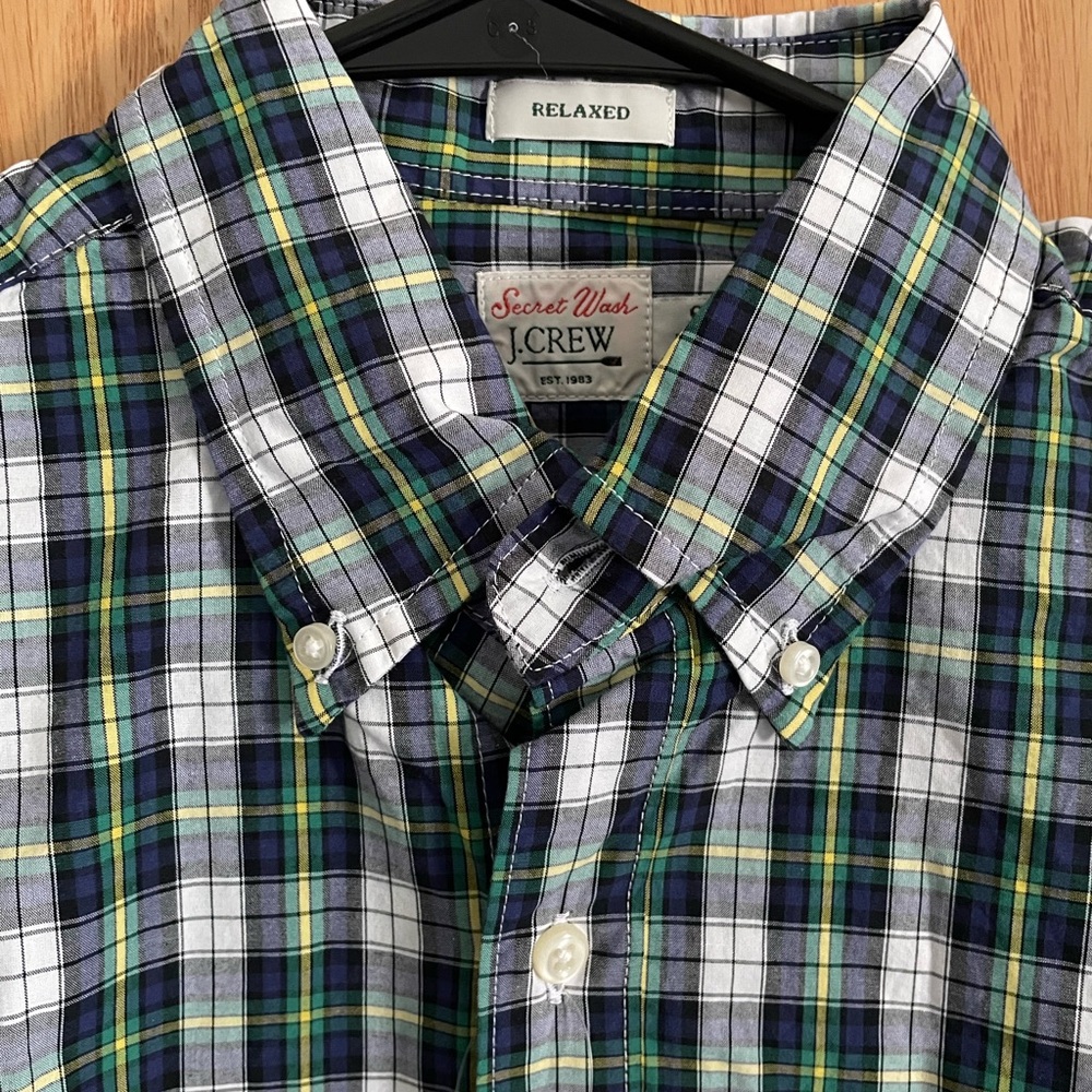 J. Crew Men's Relaxed Fit Checkered Shirt - Navy and Green